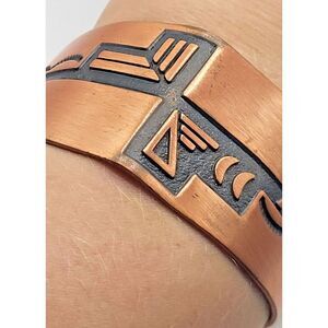 Artisan Made Native Design Copper Bangle Bracelet 1in wide